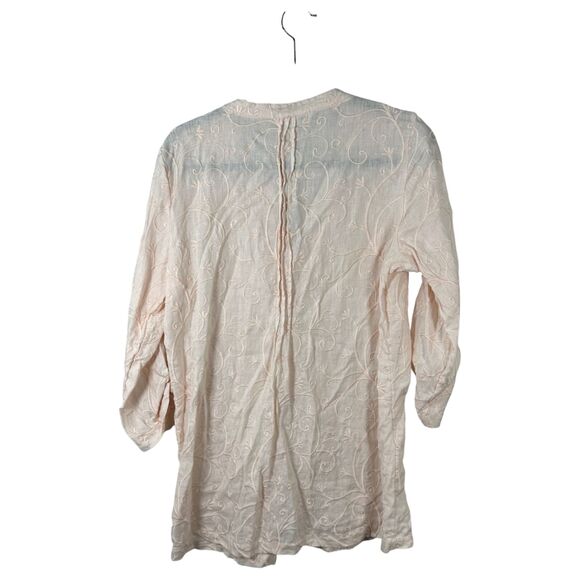 St. Tropez West 100% Linen Pale Pink Floral Embroidered Tunic Blouse Size Large - Picture 3 of 4